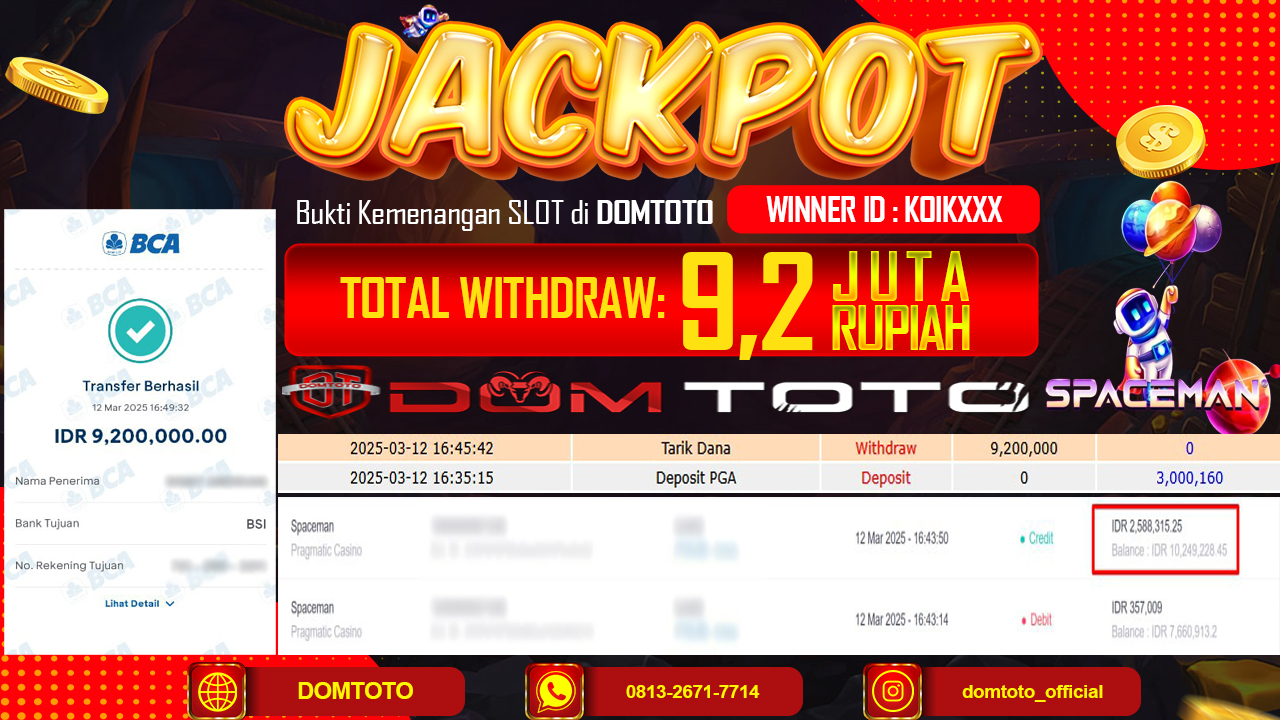 JACKPOT SLOT SPACEMAN 12 MARET 2025